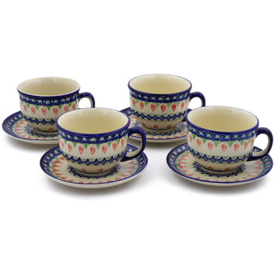 Set of 4 Cups with Saucers