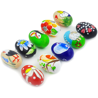 Set of 10 Wooden Egg in pattern MIX2
